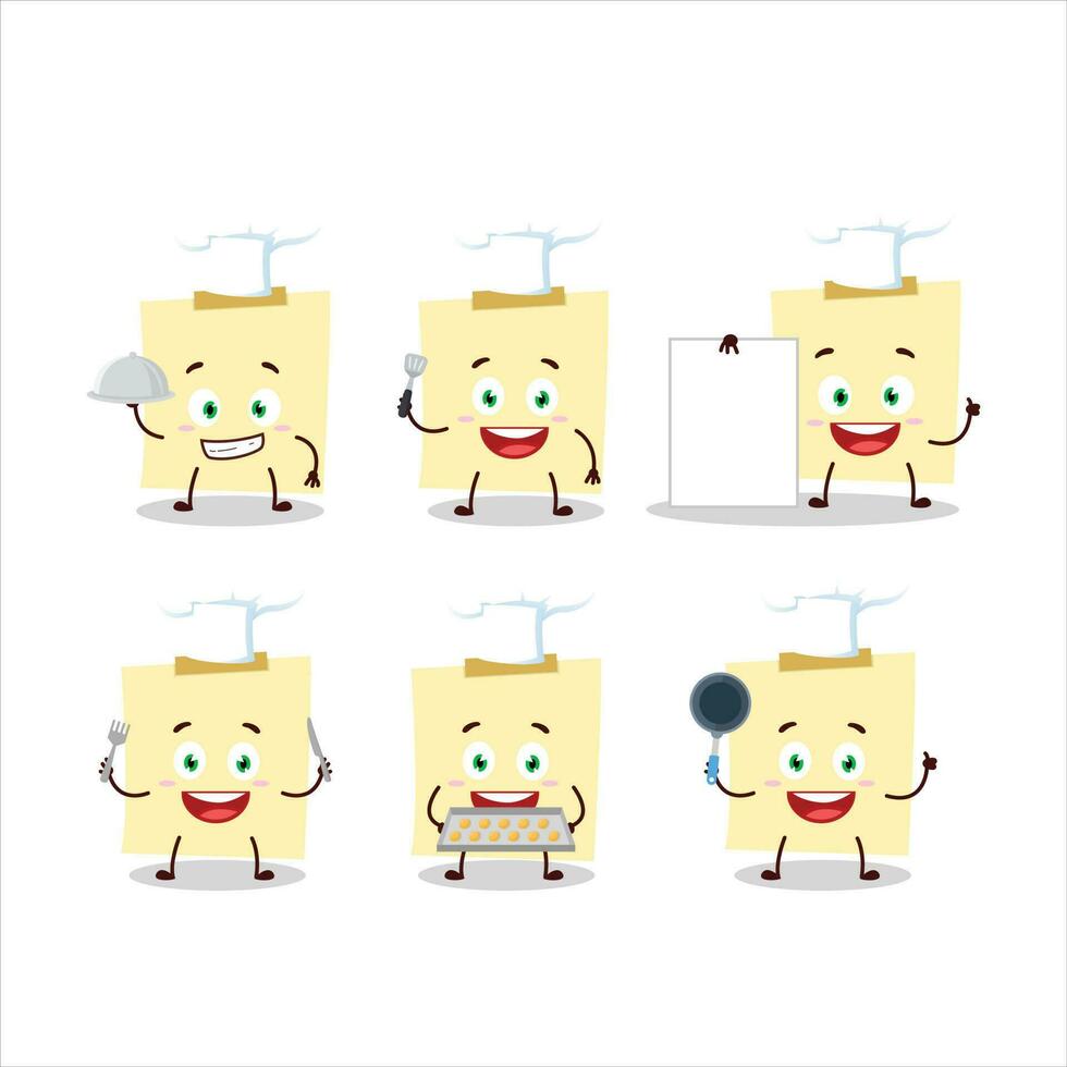 dibujos animados personaje de pálido amarillo pegajoso notas con varios cocinero emoticones vector
