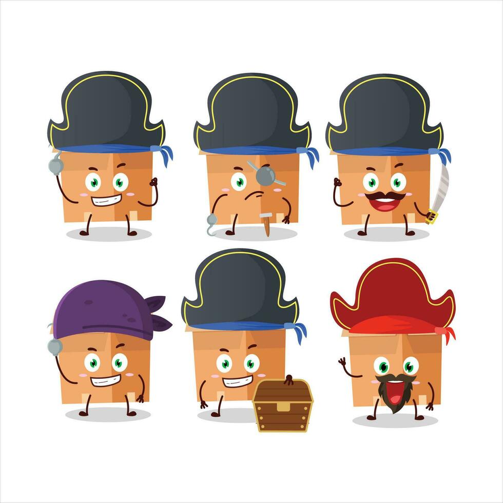 Cartoon character of office boxes with various pirates emoticons vector