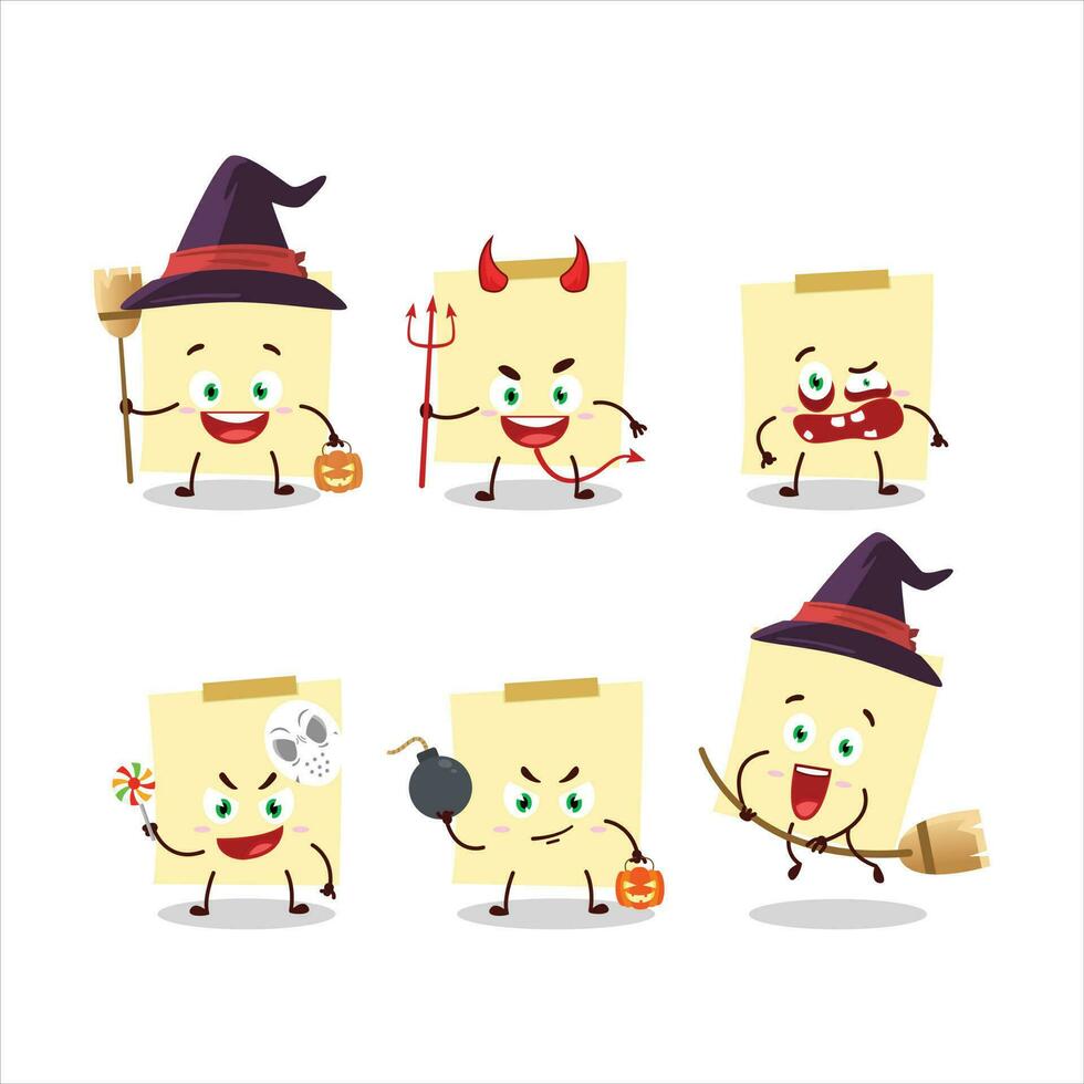 Halloween expression emoticons with cartoon character of pale yellow sticky notes vector