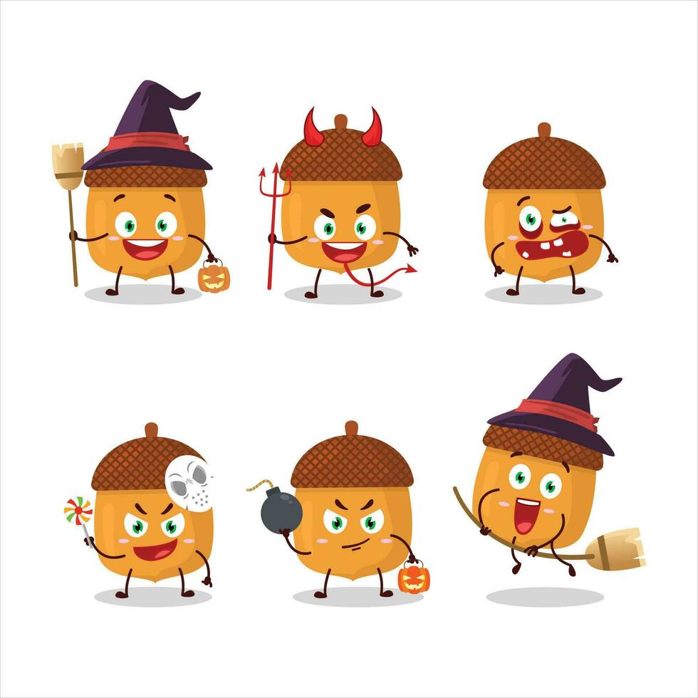 Halloween expression emoticons with cartoon character of walnuts vector
