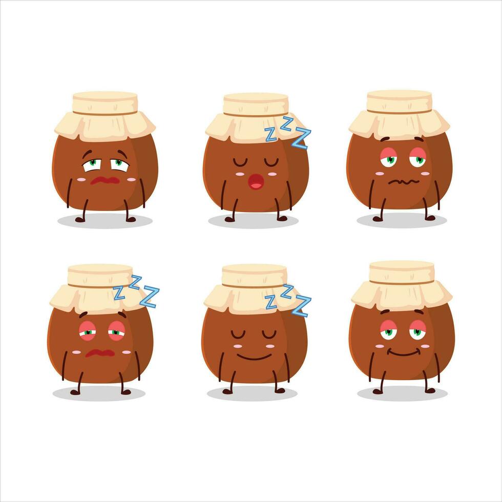 Cartoon character of brown honey jar with sleepy expression vector