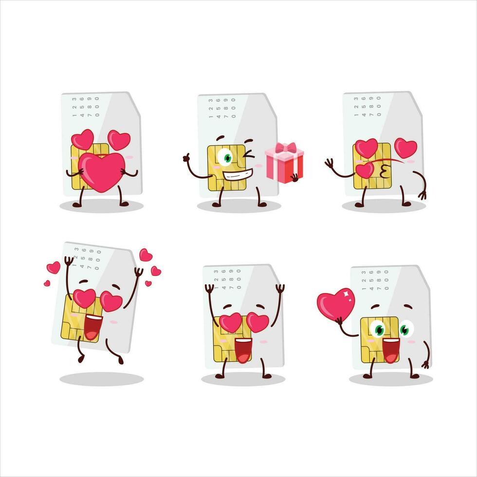 Sim card cartoon character with love cute emoticon vector