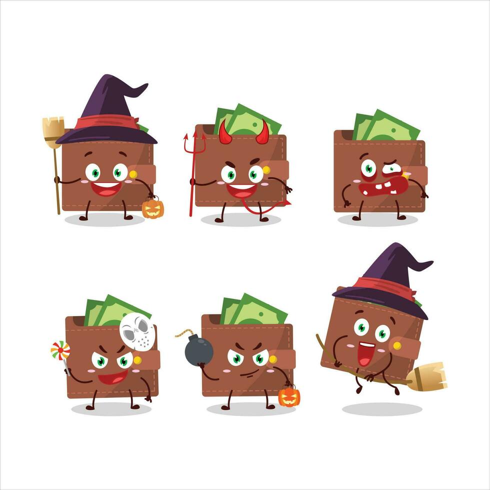 Halloween expression emoticons with cartoon character of brown wallet vector