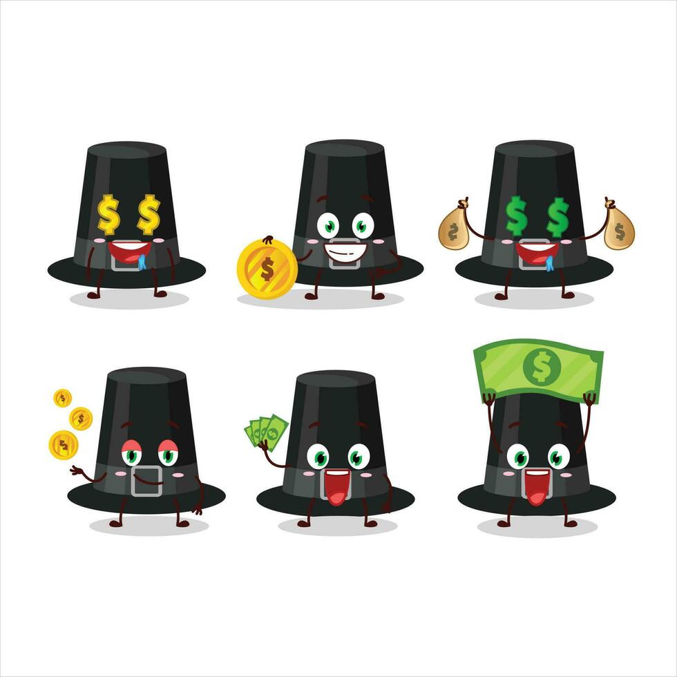 Black pilgrims hat cartoon character with cute emoticon bring money vector