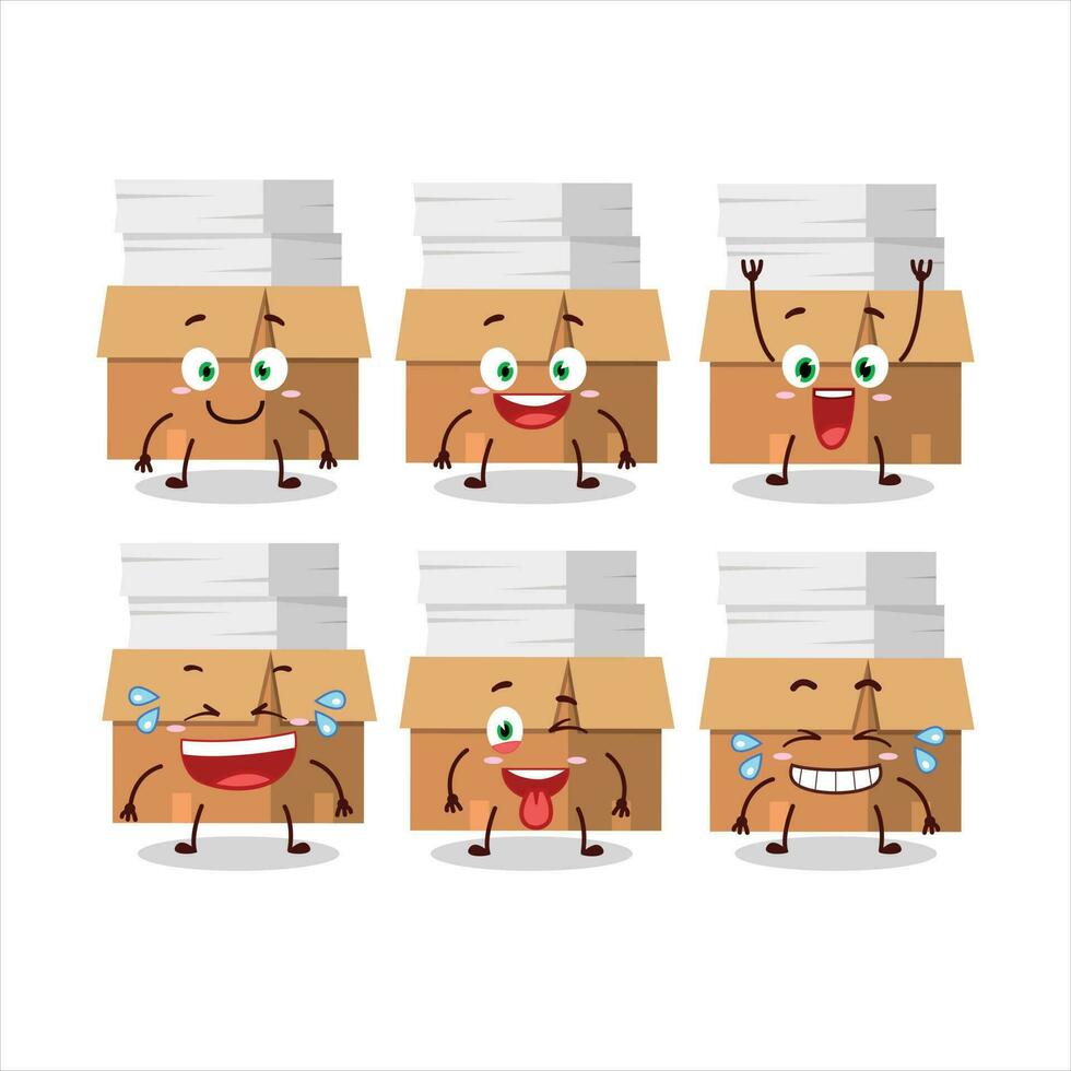 dibujos animados personaje de oficina cajas con papel con sonrisa expresión vector