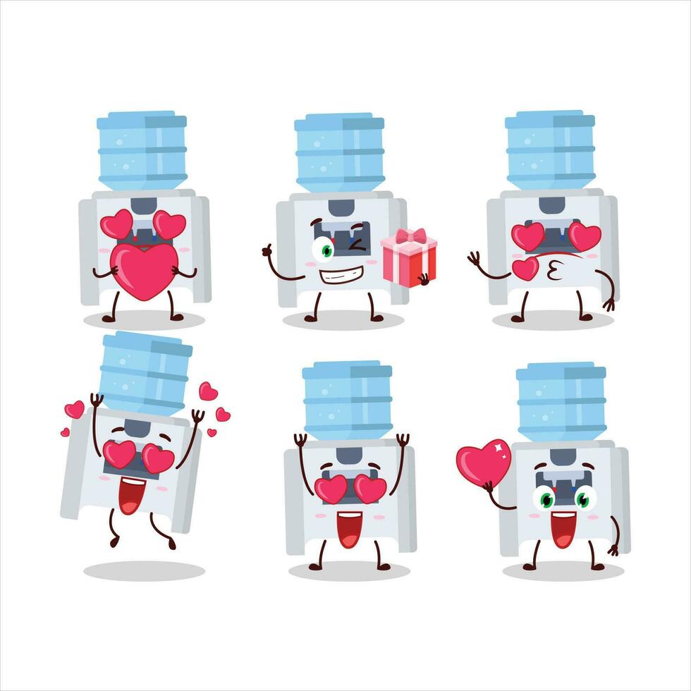 Water cooler cartoon character with love cute emoticon vector