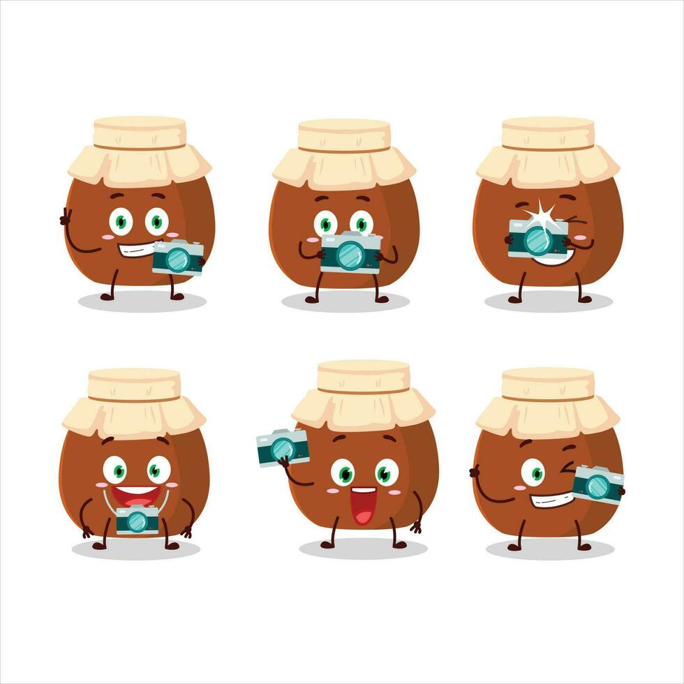 Photographer profession emoticon with brown honey jar cartoon character vector