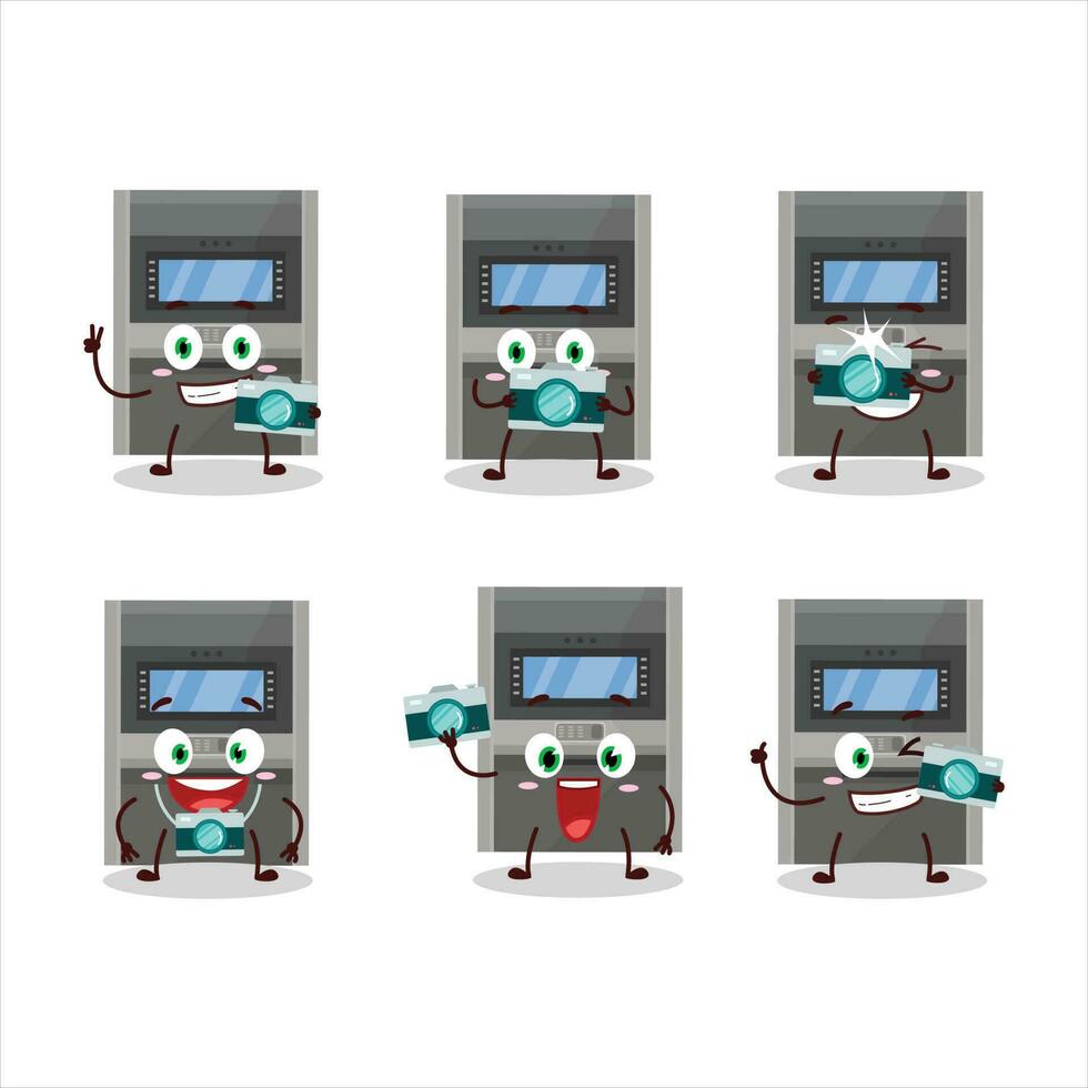 Photographer profession emoticon with atm machine cartoon character vector