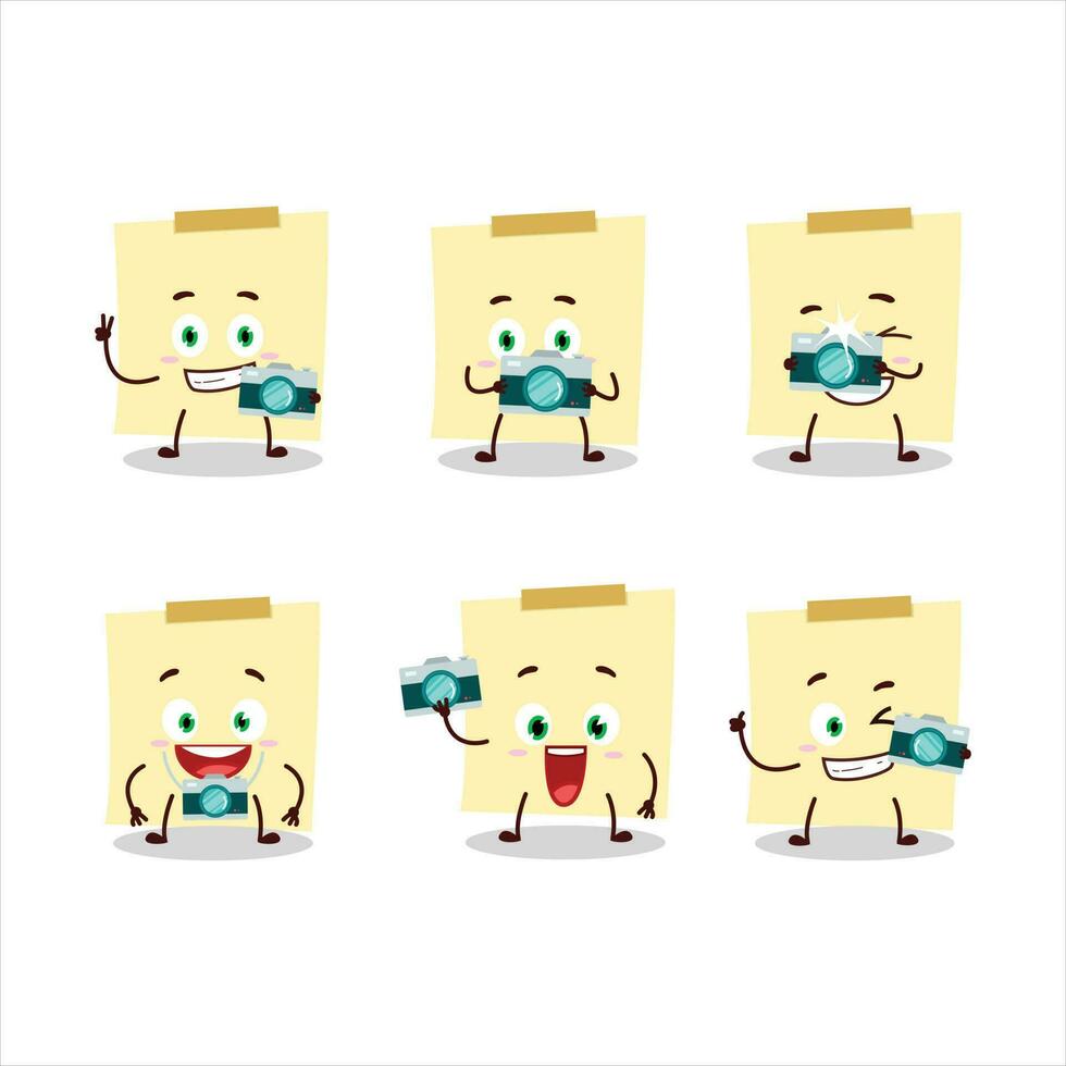 Photographer profession emoticon with pale yellow sticky notes cartoon character vector