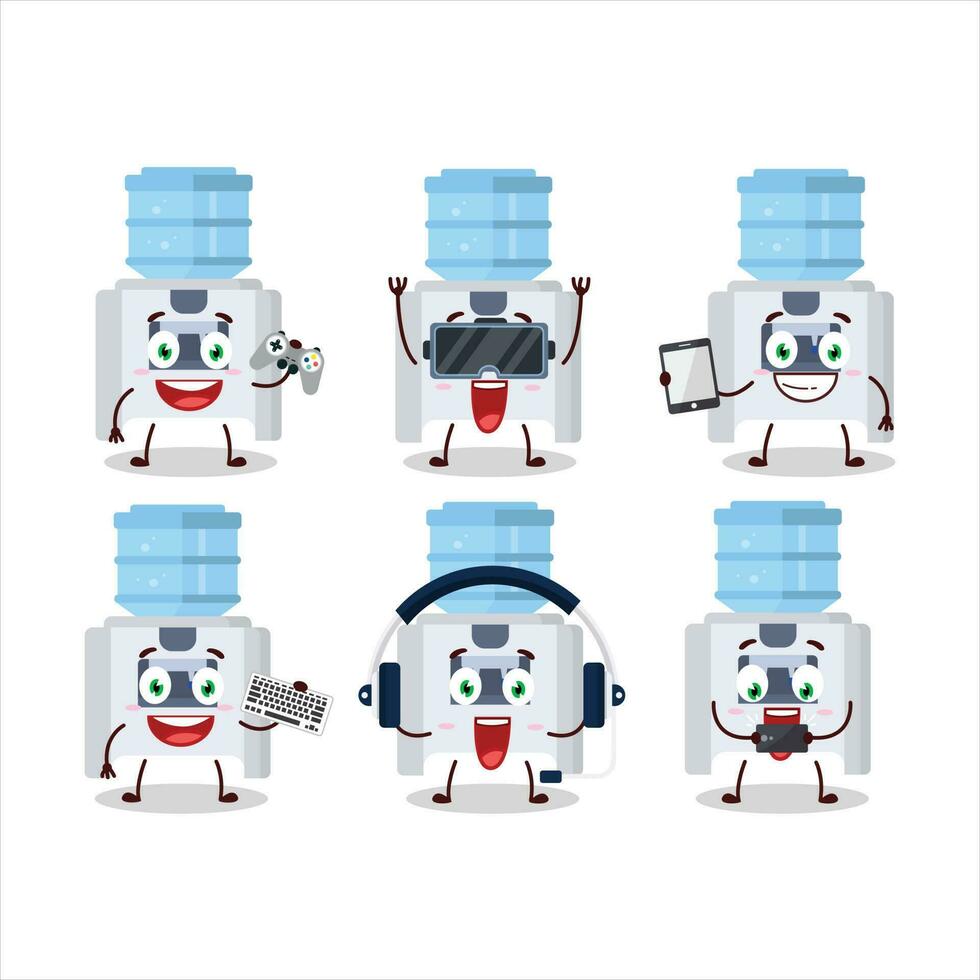 Water cooler cartoon character are playing games with various cute emoticons vector
