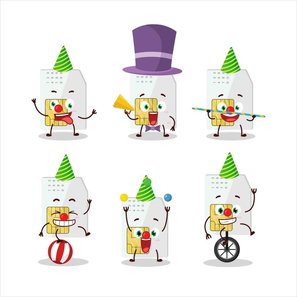 Cartoon character of sim card with various circus shows vector