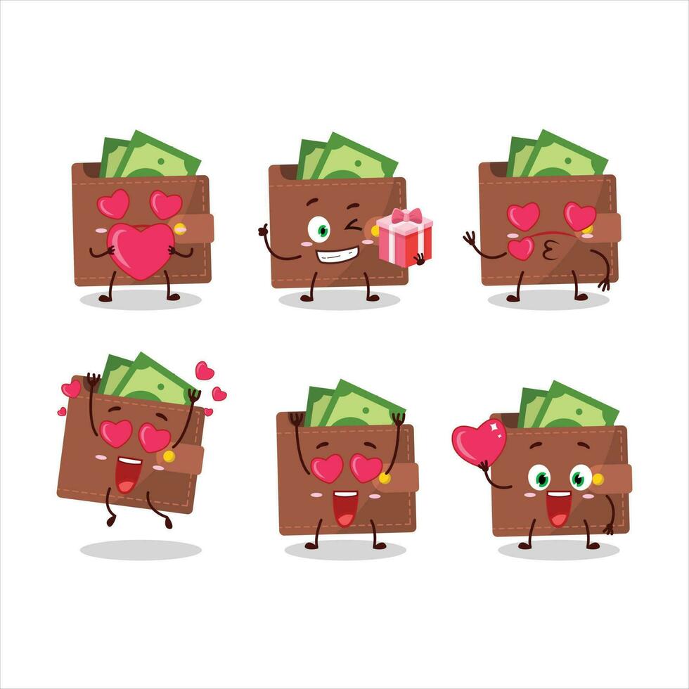 Brown wallet cartoon character with love cute emoticon vector