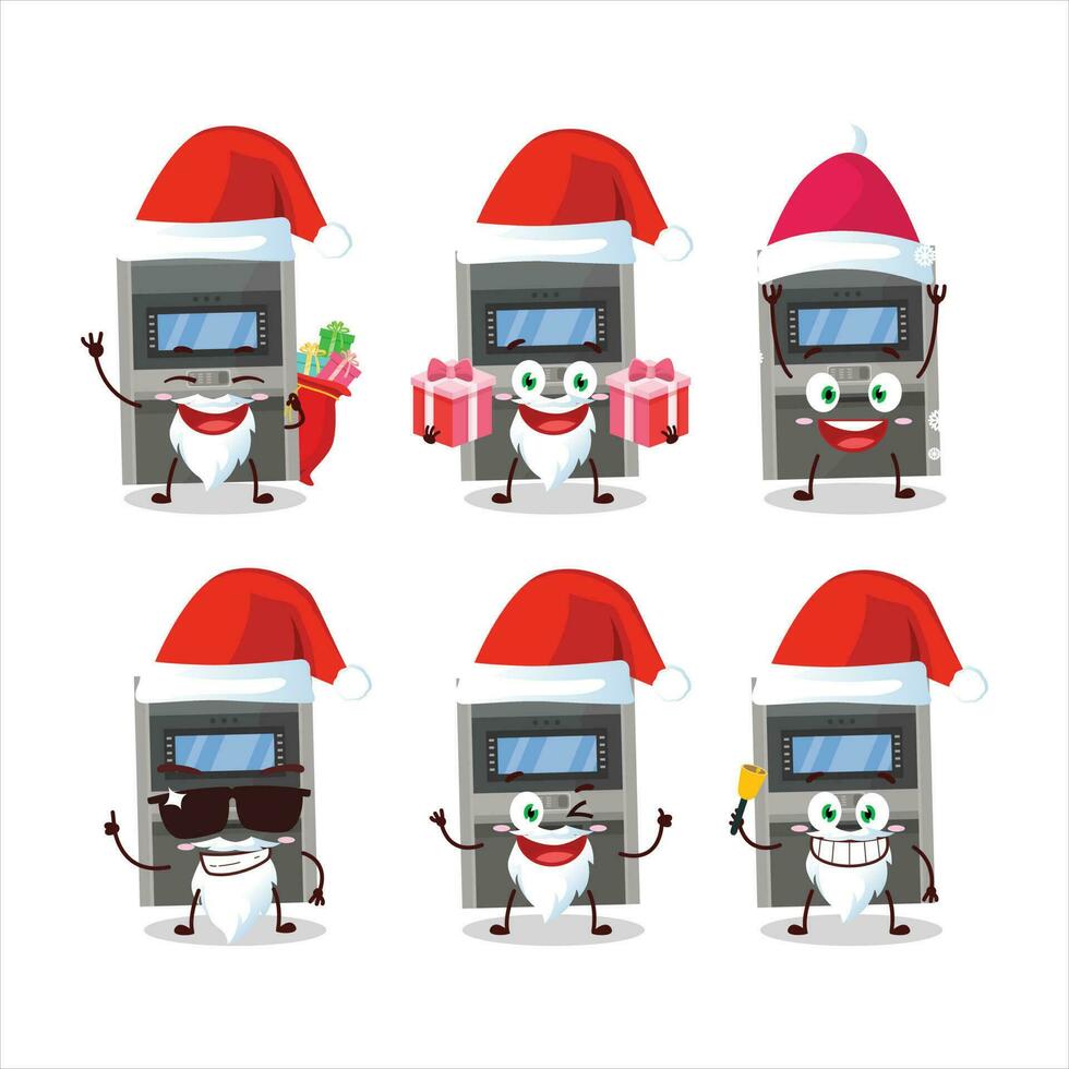 Papa Noel claus emoticones con Cajero automático máquina dibujos animados personaje vector