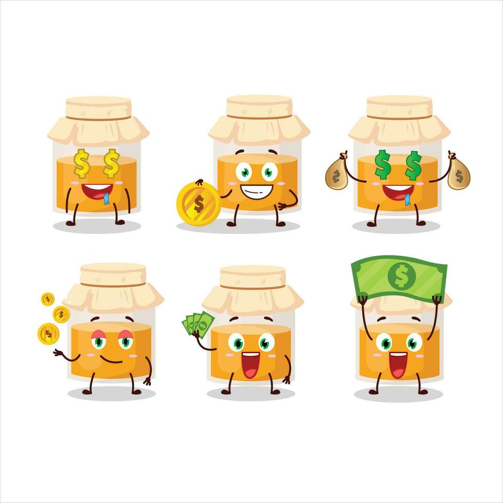 White honey jar cartoon character with cute emoticon bring money vector