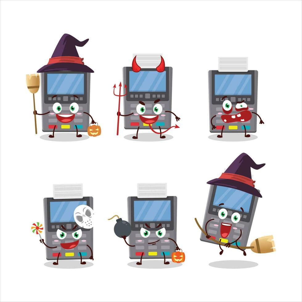 Halloween expression emoticons with cartoon character of grey payment terminal vector