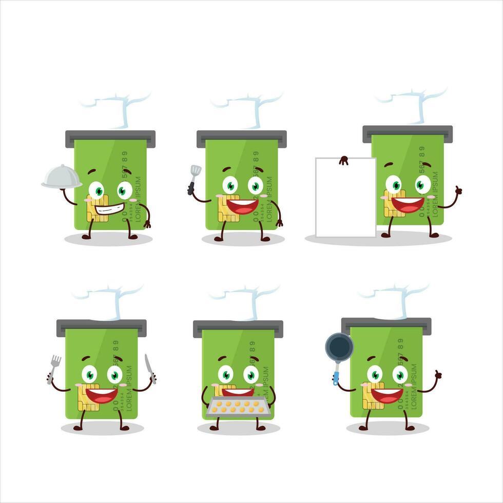 dibujos animados personaje de Cajero automático tarjeta espacio con varios cocinero emoticones vector