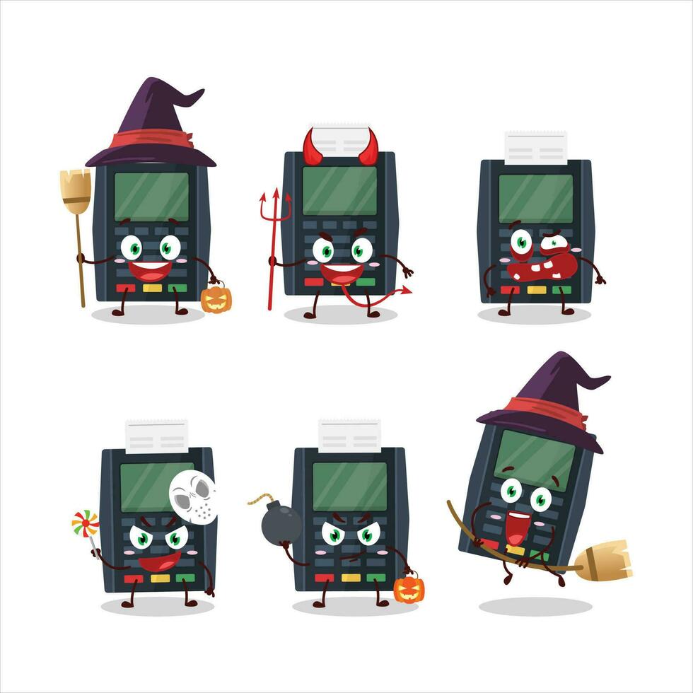 Halloween expression emoticons with cartoon character of terminal bank card vector