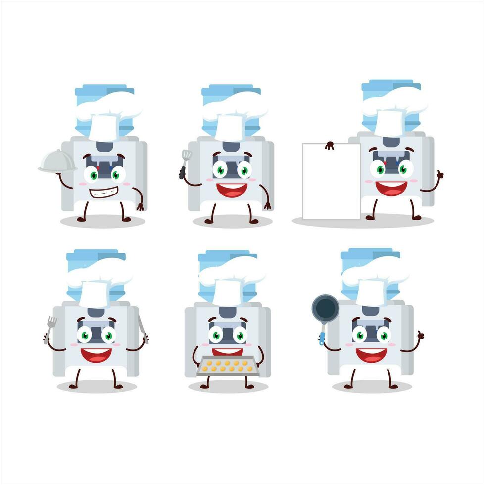 Cartoon character of water cooler with various chef emoticons vector