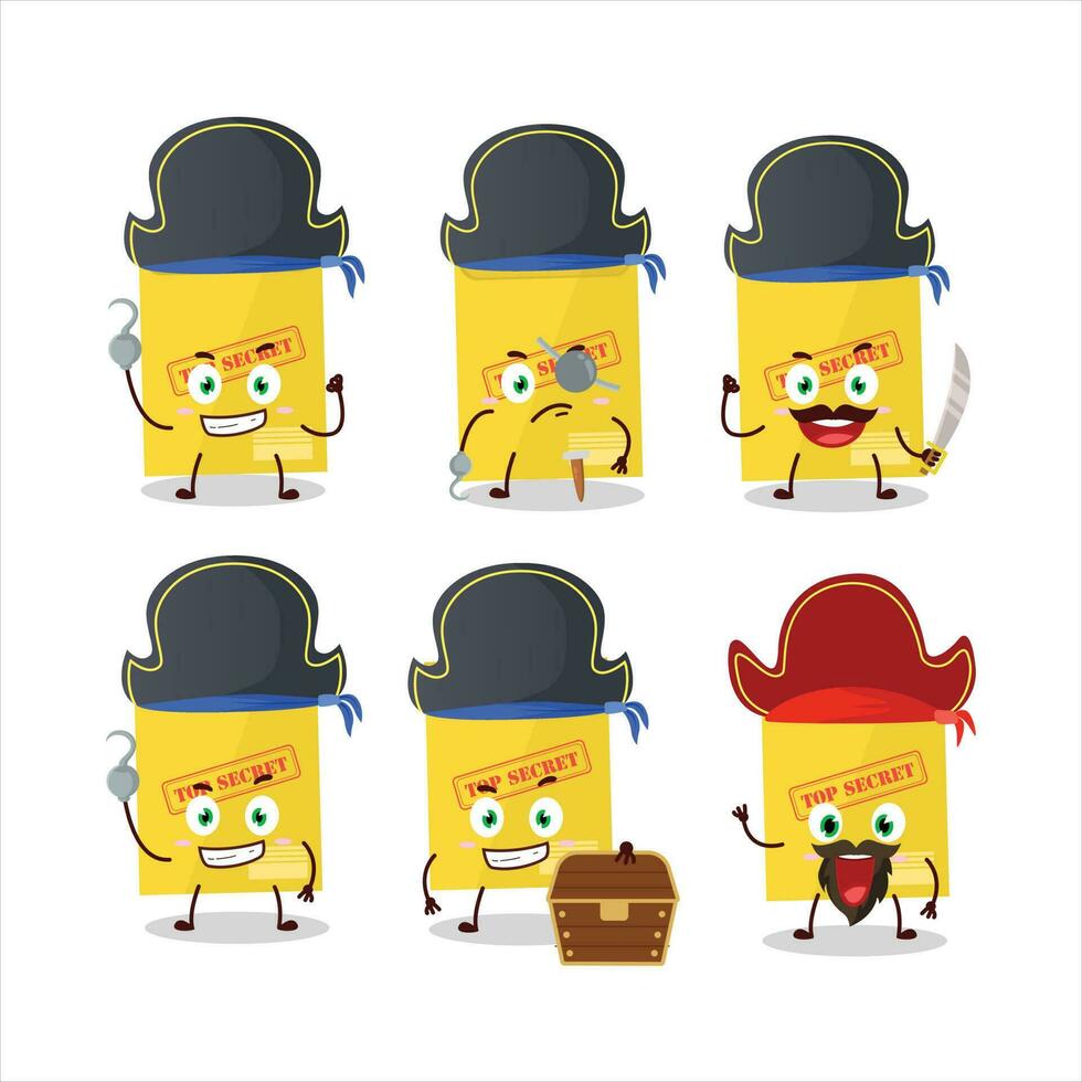 Cartoon character of secret document with various pirates emoticons vector