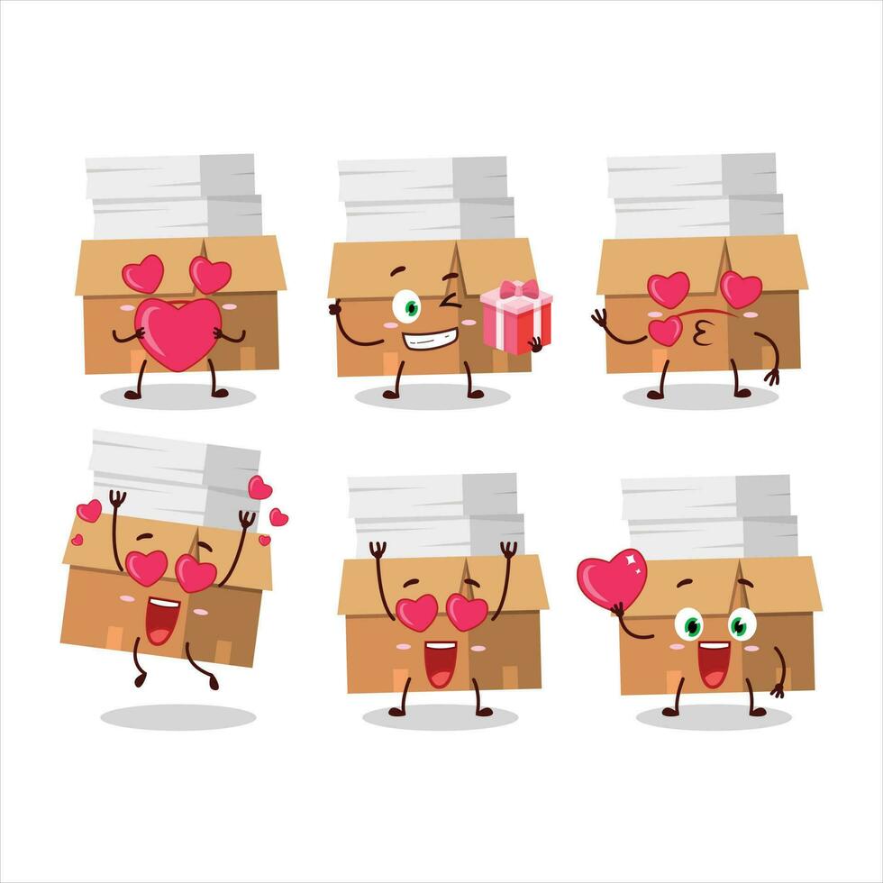 oficina cajas con papel dibujos animados personaje con amor linda emoticon vector