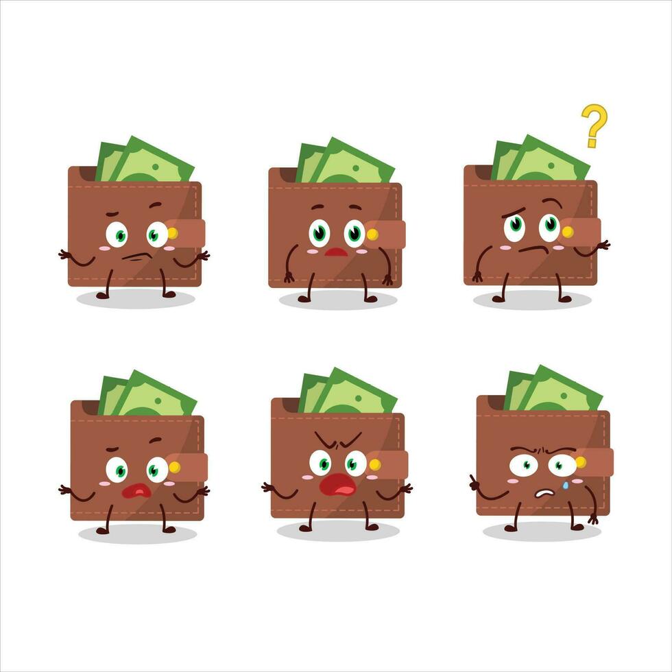 Cartoon character of brown wallet with what expression vector