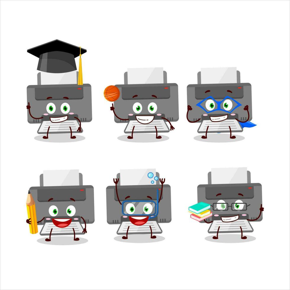 School student of printer cartoon character with various expressions vector