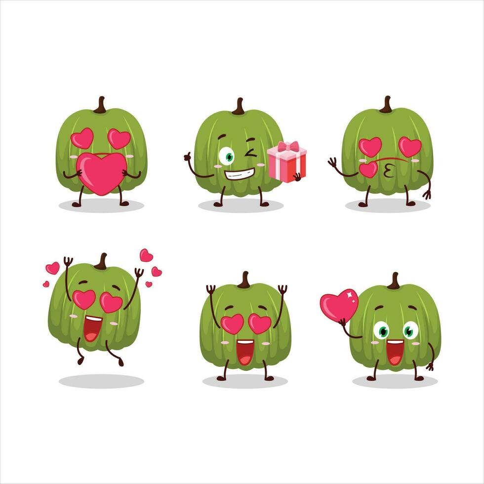 verde calabaza dibujos animados personaje con amor linda emoticon vector