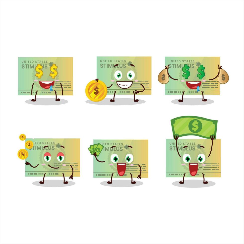 Stimulsus check cartoon character with cute emoticon bring money vector