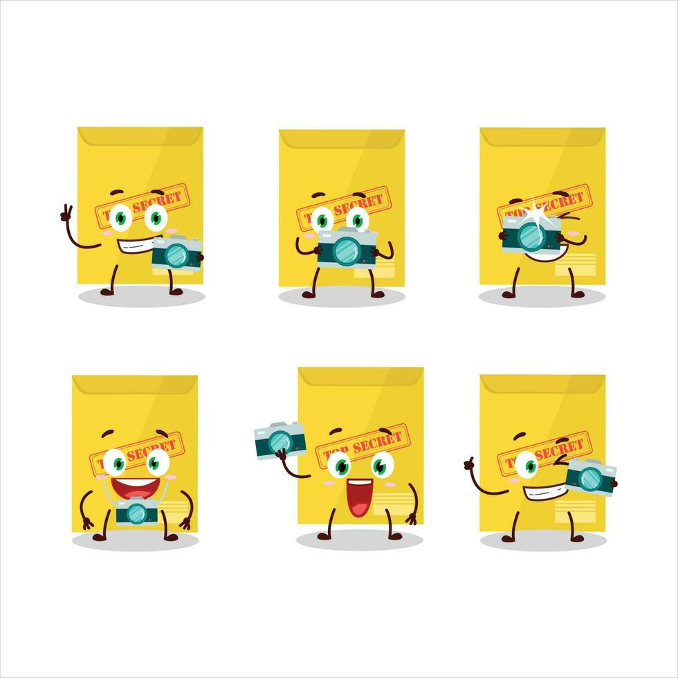 Photographer profession emoticon with secret document cartoon character vector