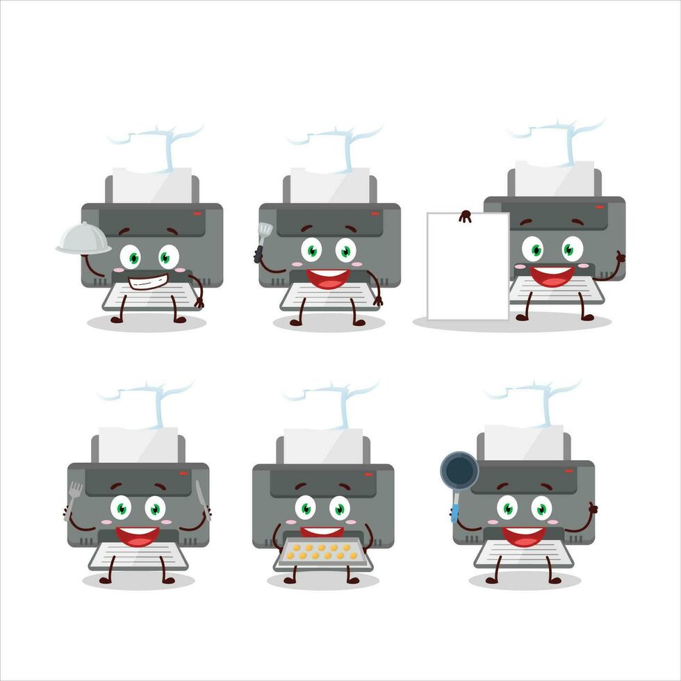 Cartoon character of printer with various chef emoticons vector