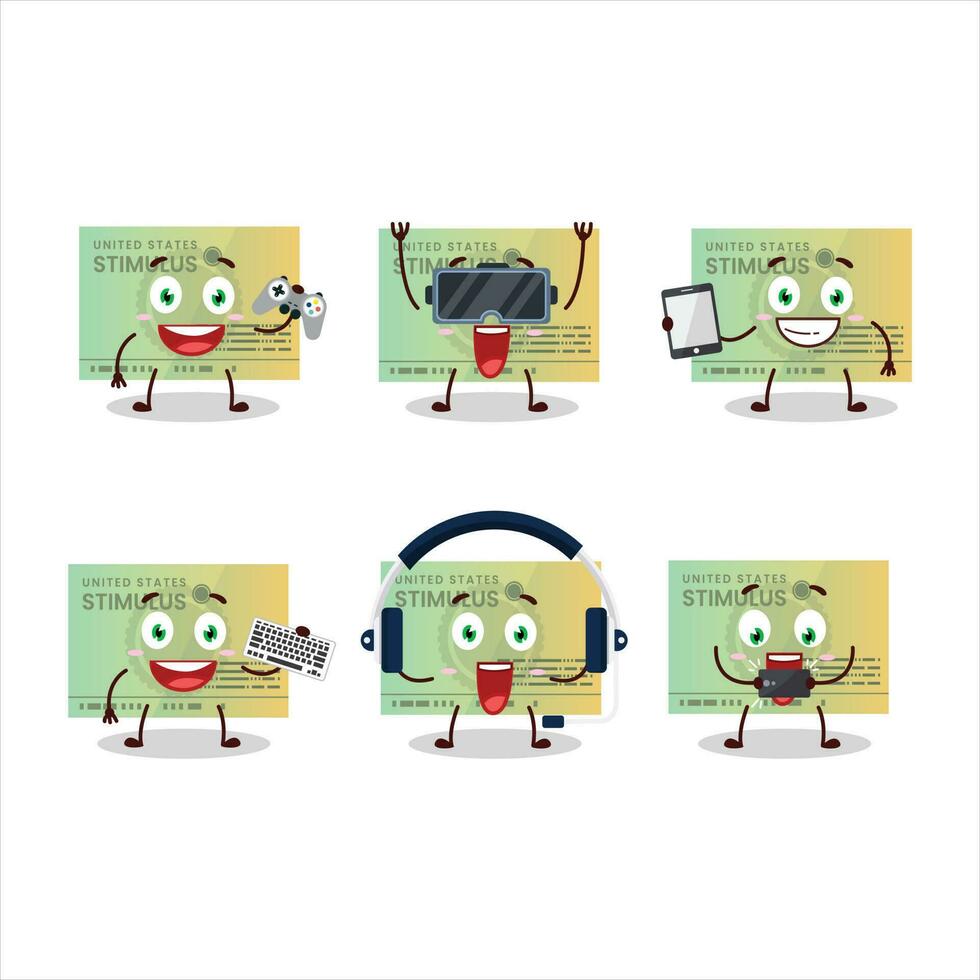 Stimulsus check cartoon character are playing games with various cute emoticons vector