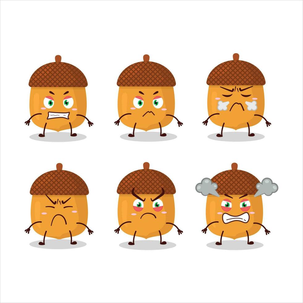 nueces dibujos animados personaje con varios enojado expresiones vector