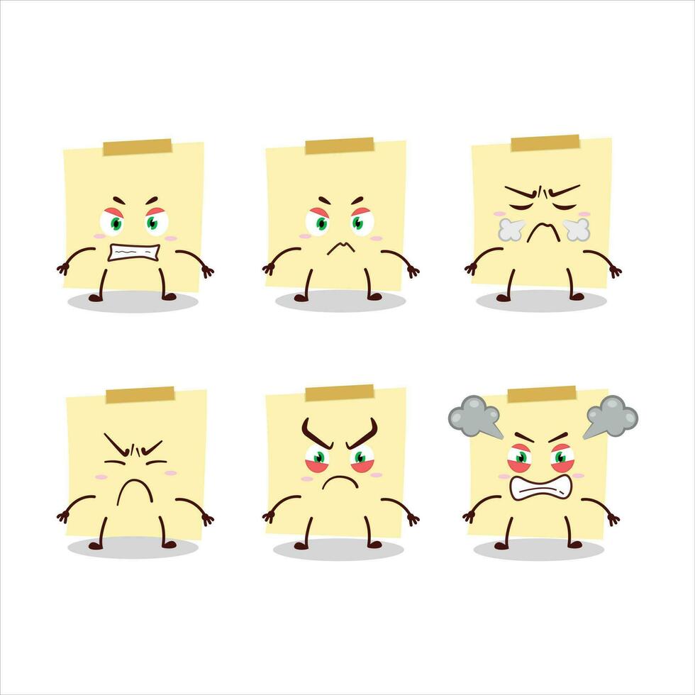 pálido amarillo pegajoso notas dibujos animados personaje con varios enojado expresiones vector