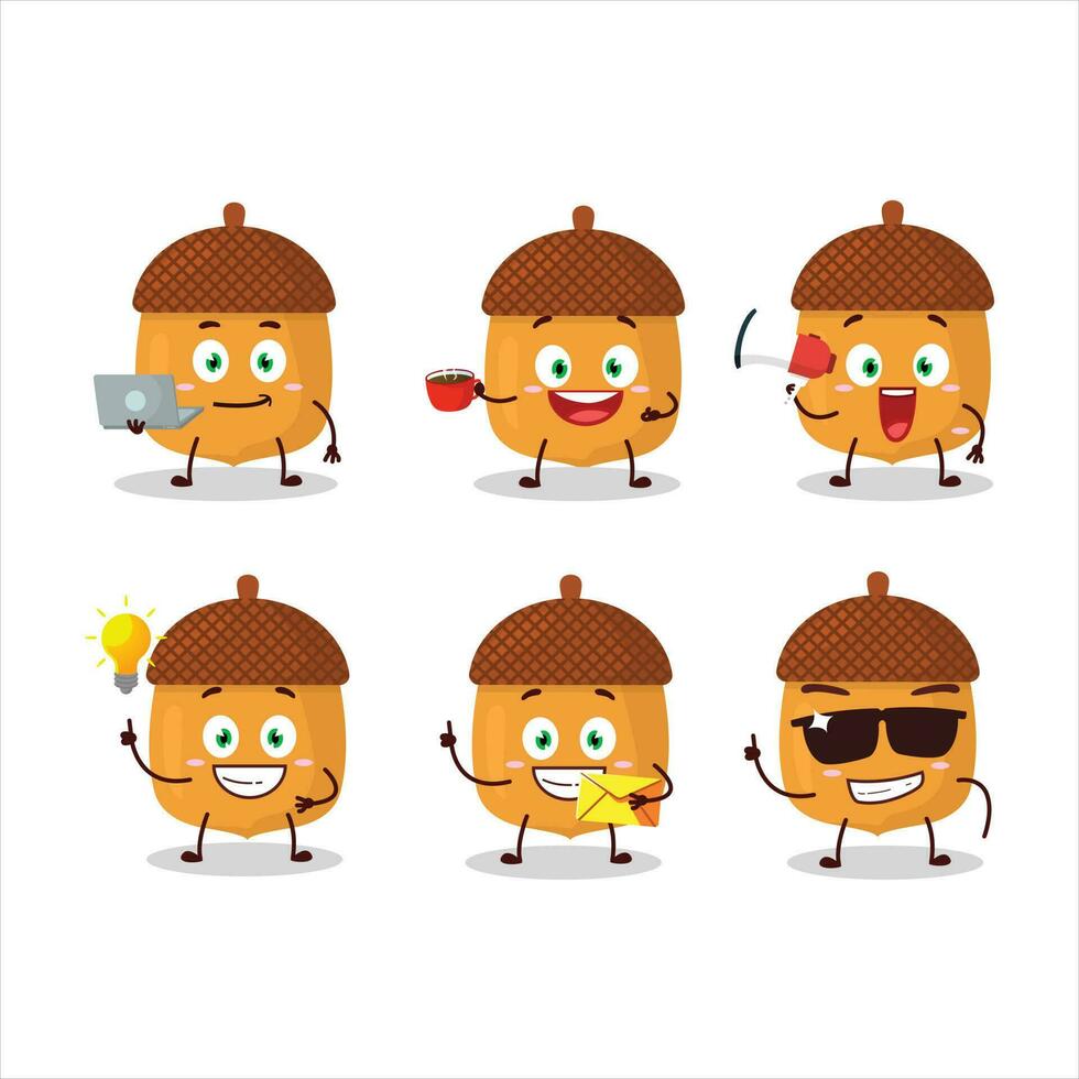 Walnuts cartoon character with various types of business emoticons vector