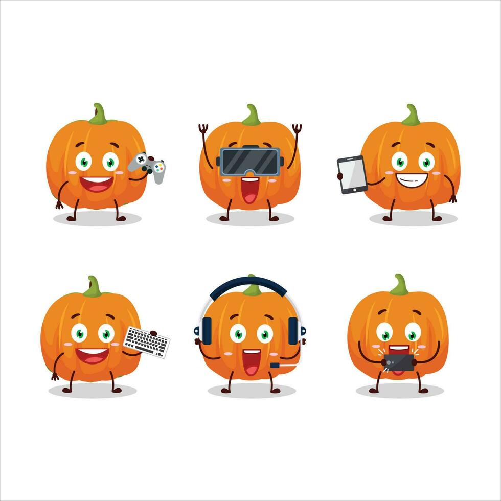 naranja calabaza dibujos animados personaje son jugando juegos con varios linda emoticones vector