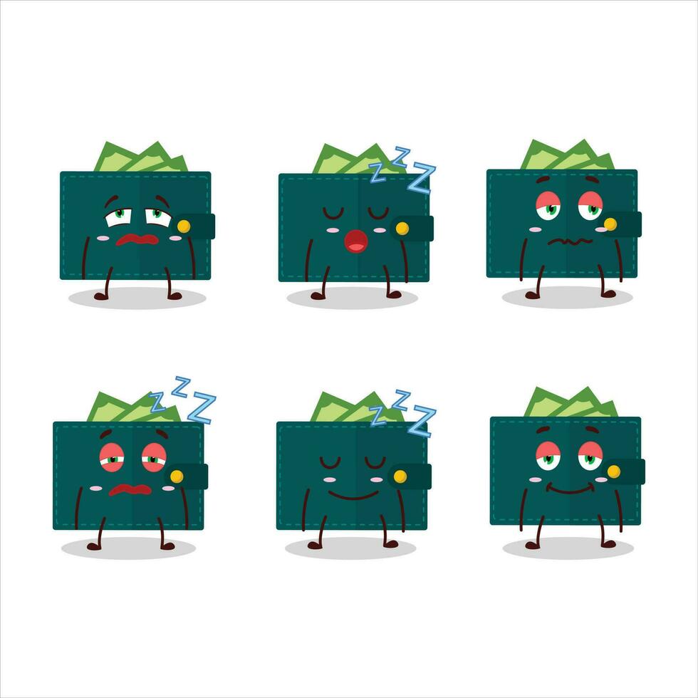 Cartoon character of green wallet with sleepy expression vector