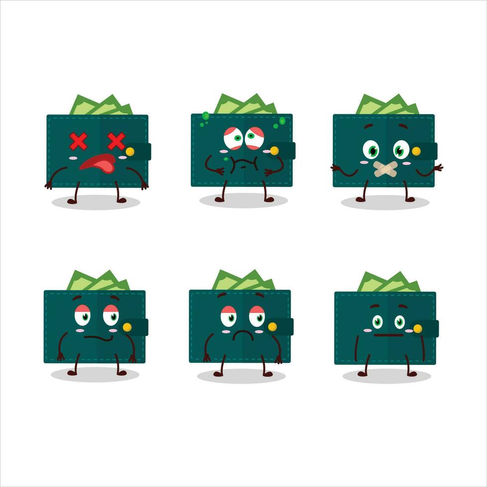 Green wallet cartoon character with nope expression vector