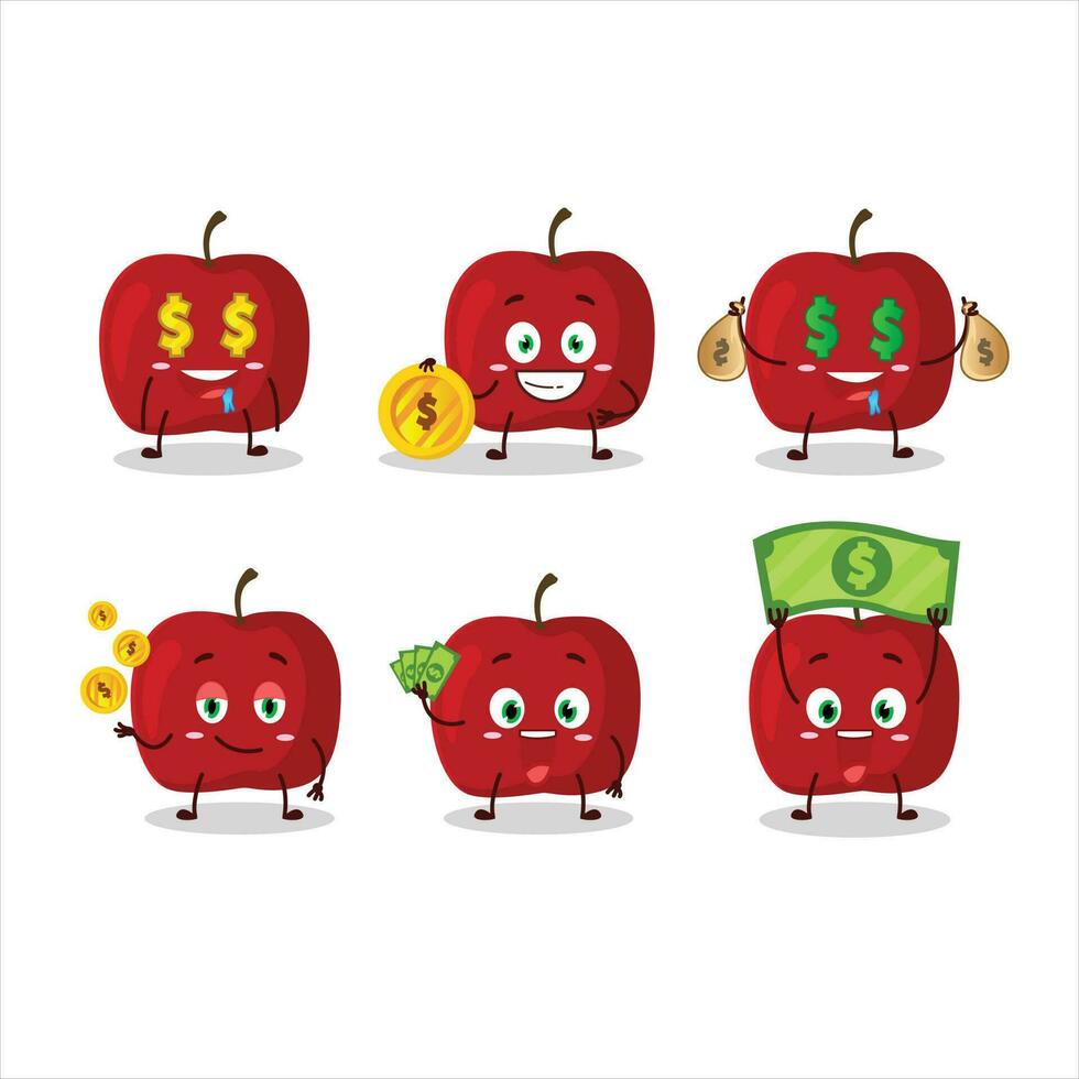 rojo manzana dibujos animados personaje con linda emoticon traer dinero vector