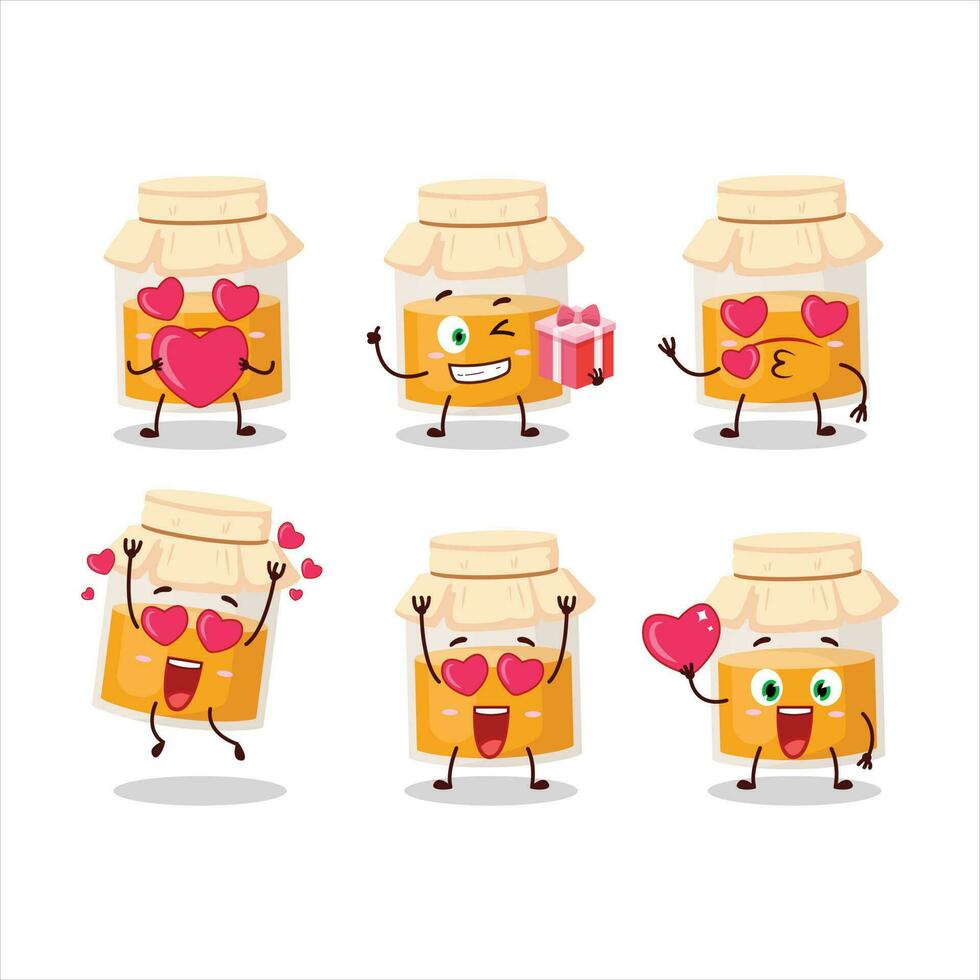 White honey jar cartoon character with love cute emoticon vector
