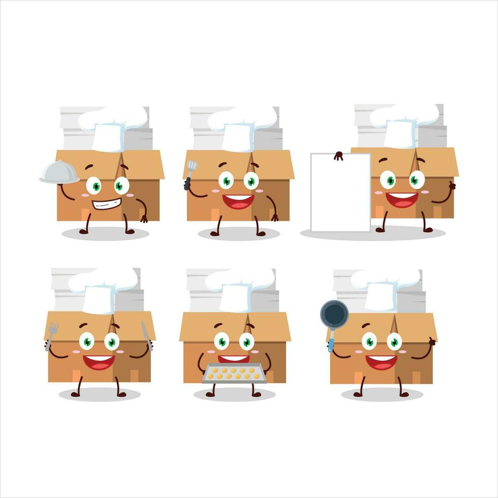 Cartoon character of office boxes with paper with various chef emoticons vector