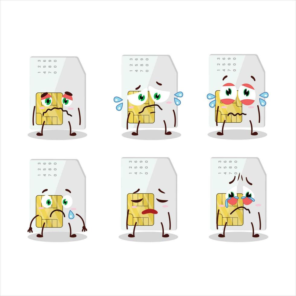 Sim card cartoon character with sad expression vector