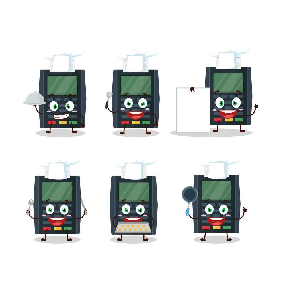 dibujos animados personaje de terminal banco tarjeta con varios cocinero emoticones vector