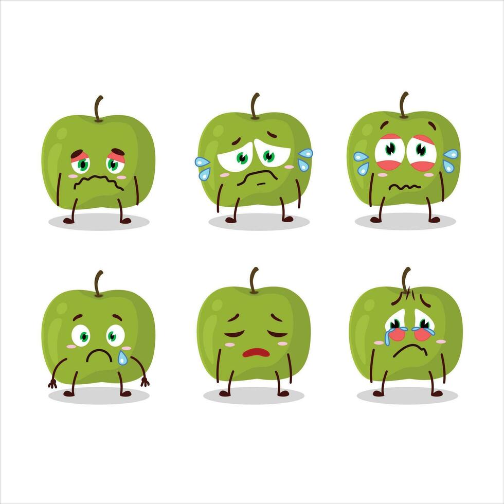 Green apple cartoon character with sad expression vector