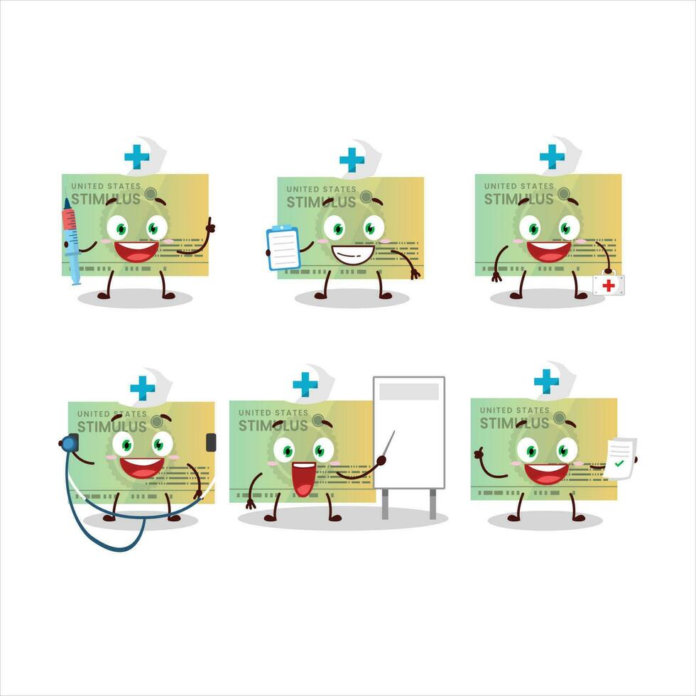 Doctor profession emoticon with stimulsus check cartoon character vector