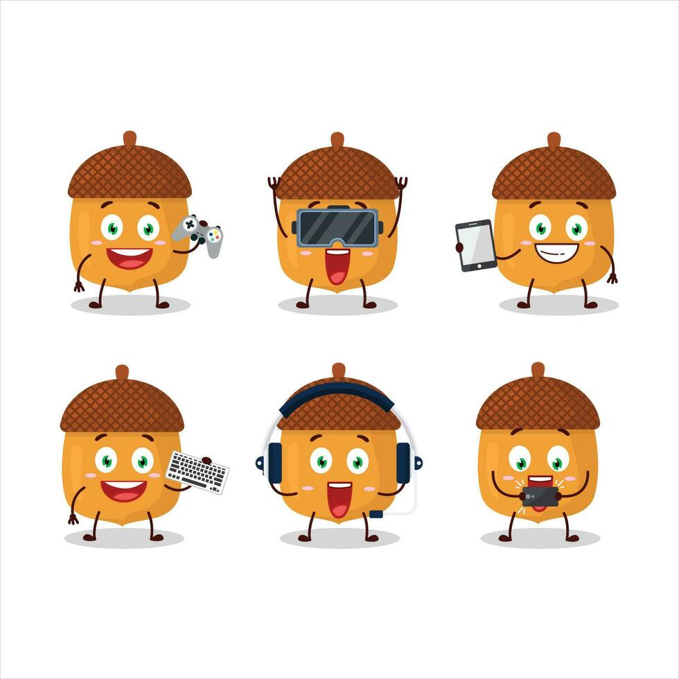 Walnuts cartoon character are playing games with various cute emoticons vector