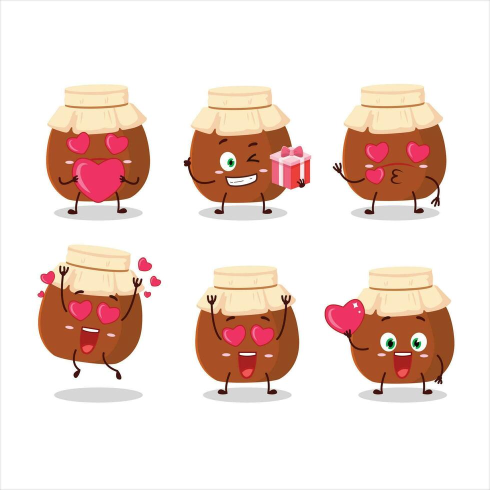 Brown honey jar cartoon character with love cute emoticon vector