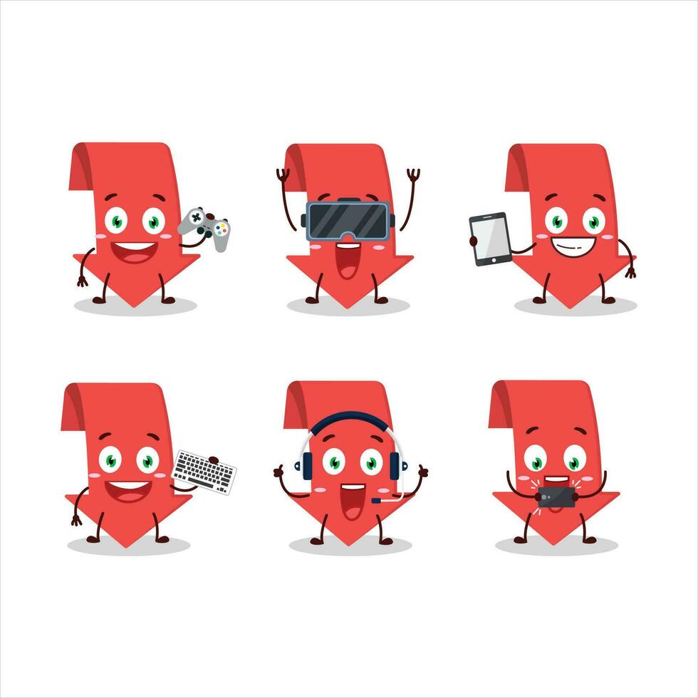 Arrow down cartoon character are playing games with various cute emoticons vector