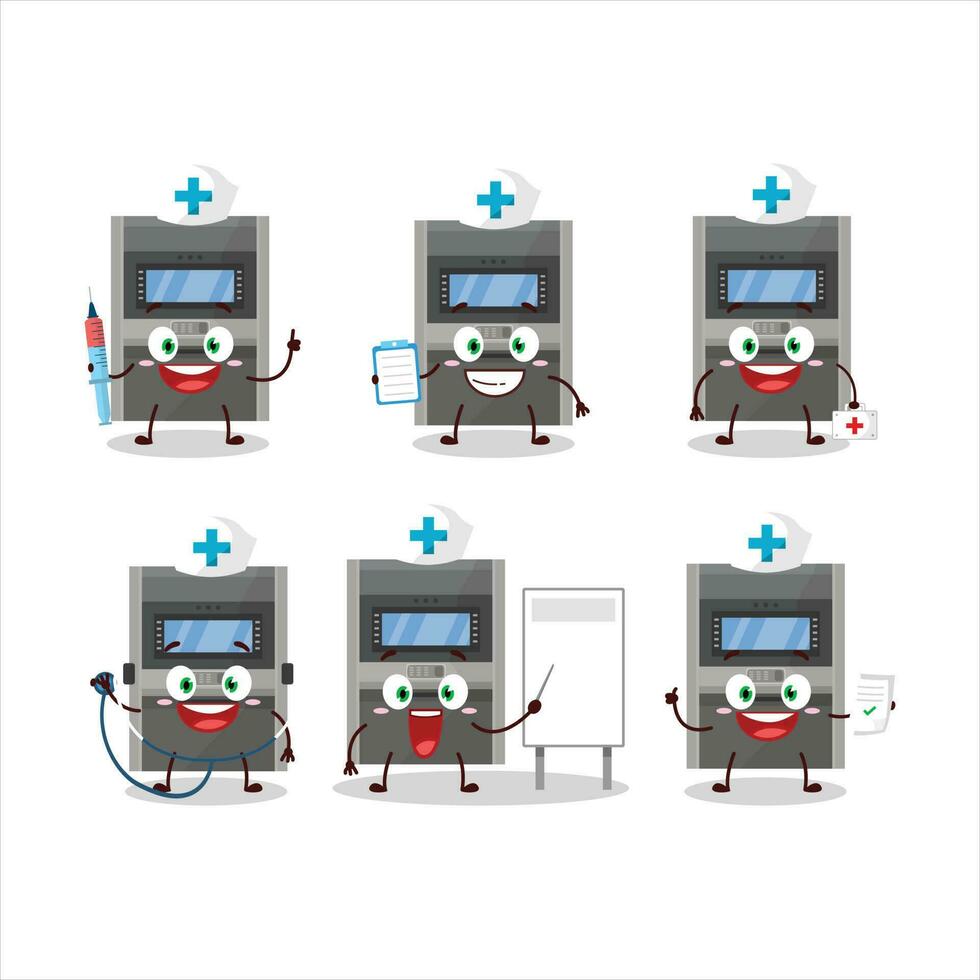 Doctor profession emoticon with atm machine cartoon character vector