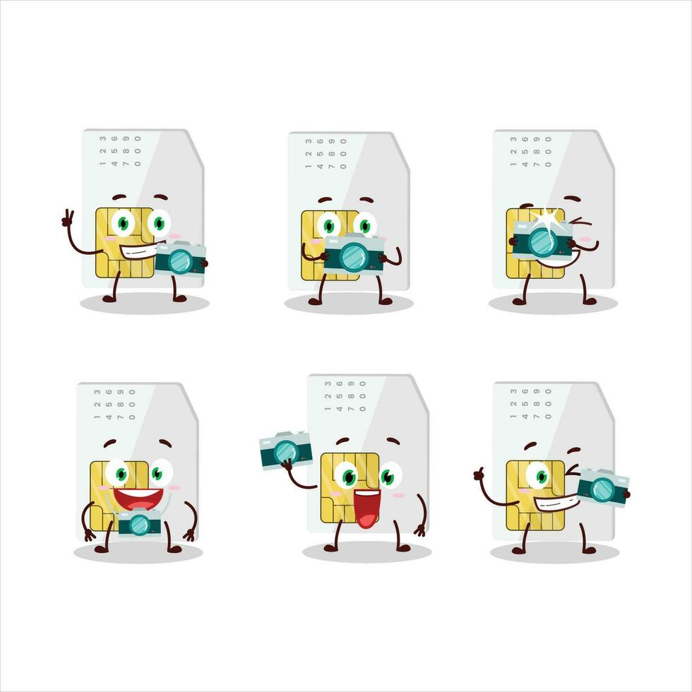 Photographer profession emoticon with sim card cartoon character vector