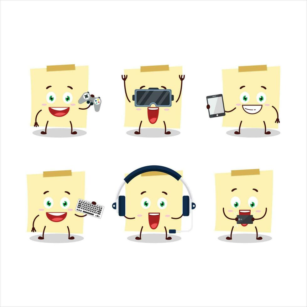 Pale yellow sticky notes cartoon character are playing games with various cute emoticons vector